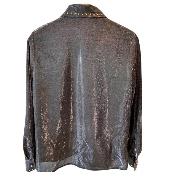 NWOT Unisex Black Leather Gold Studded Glitter Oversized Mesh Western Rock  XS - Picture 4 of 8